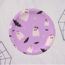 Kleine geesten met strikken paarse Halloween Papieren Bordje