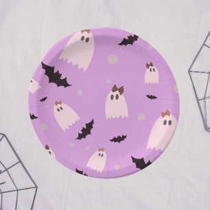 Kleine geesten met strikken paarse Halloween Papieren Bordje