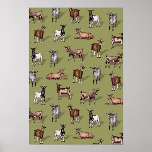 Kleine geit op groen - Geitenherd Pattern Poster (Voorkant)