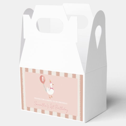 Kleine Gekke Gans Roze Ballon Meisje 1e Verjaardag Bedankdoosjes (Geopend)