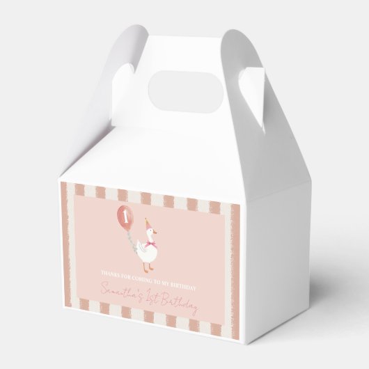 Kleine Gekke Gans Roze Ballon Meisje 1e Verjaardag Bedankdoosjes (Voorkant Zijde)