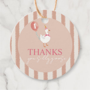Kleine Gekke Gans Roze Ballon Meisje 1e Verjaardag Bedankjes Labels