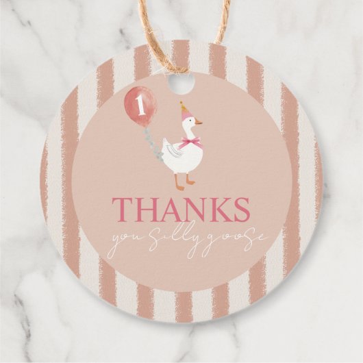 Kleine Gekke Gans Roze Ballon Meisje 1e Verjaardag Bedankjes Labels (Achterkant)