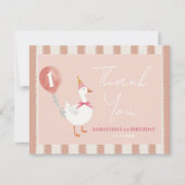 Kleine Gekke Gans Roze Ballon Meisje 1e Verjaardag Bedankkaart (Voorkant)