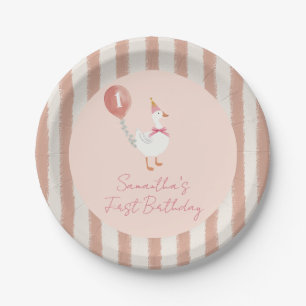 Kleine Gekke Gans Roze Ballon Meisje 1e Verjaardag Papieren Bordje