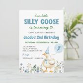 Kleine Gekke Goose Blue Balloon 2e verjaardag Kaart (Staand voorkant)