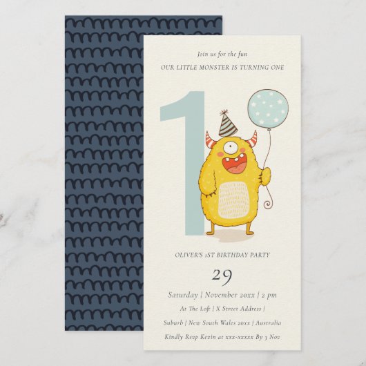 Kleine gele monster elke zondag uitnodigen bedankkaart (Voorkant / Achterkant)