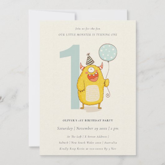 Kleine gele monster elke zondag uitnodigen bedankkaart (Voorkant)