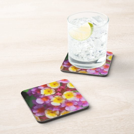 Kleine gele roze en Paarse tropische bloemen Bier Onderzetter (Rechterzijde)