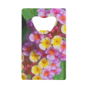 Kleine gele roze en Paarse tropische bloemen Creditkaart Flessenopener