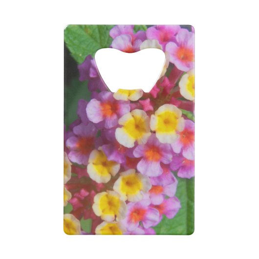 Kleine gele roze en Paarse tropische bloemen Creditkaart Flessenopener (Achterkant)