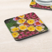 Kleine gele tropische bloemen met roze knoppen drankjes onderzetter (Linkerzijde)