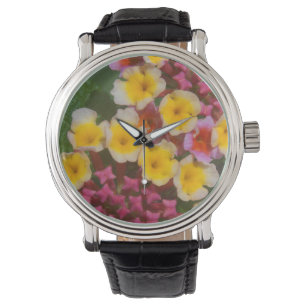 Kleine gele tropische bloemen met roze knoppen horloge