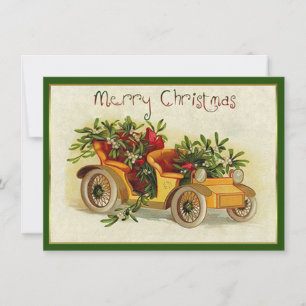 Kleine Gele Vintage Auto Kerst Notitiekaartje