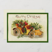 Kleine Gele Vintage Auto Kerst Notitiekaartje (Voorkant / Achterkant)