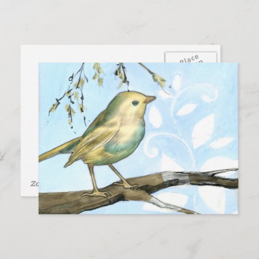 Kleine gele vogel die op een Tak wordt uitgevoerd Briefkaart (Voorkant / Achterkant)