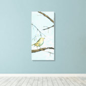 Kleine gele vogel die op een Tak wordt uitgevoerd  Canvas Afdruk (Insitu (Houten vloer))