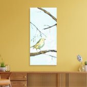 Kleine gele vogel die op een Tak wordt uitgevoerd  Canvas Afdruk (Insitu (Woonkamer))
