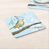 Kleine gele vogel die op een Tak wordt uitgevoerd Kartonnen Onderzetters (Schuin)