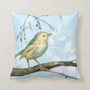 Kleine gele vogel die op een Tak wordt uitgevoerd  Kussen