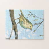 Kleine gele vogel die op een Tak wordt uitgevoerd Legpuzzel (Horizontaal)