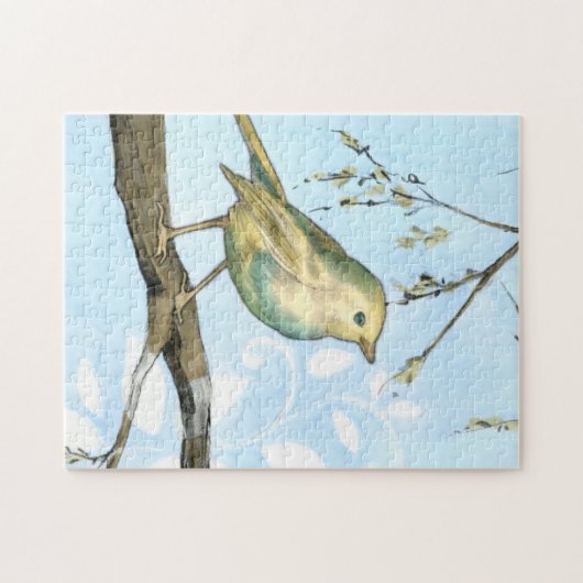 Kleine gele vogel die op een Tak wordt uitgevoerd  Legpuzzel (Horizontaal)