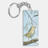 Kleine gele vogel die op een Tak wordt uitgevoerd  Sleutelhanger (Voorkant Links)