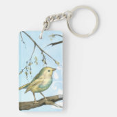 Kleine gele vogel die op een Tak wordt uitgevoerd  Sleutelhanger (achterkant)