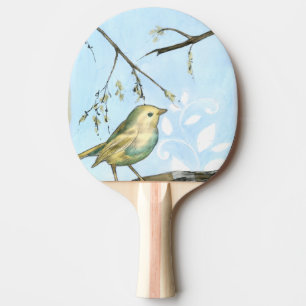 Kleine gele vogel die op een Tak wordt uitgevoerd  Tafeltennisbatje