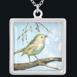 Kleine gele vogel die op een Tak wordt uitgevoerd  Zilver Vergulden Ketting<br><div class="desc">Dit schilderij is perfect voor je vogel collectie. De kleine gele vogel- en blauwe pastelachtergrond van dit afbeelding zijn eenvoudig maar verzachtend en kunnen gemakkelijk aan elk aangeboden Zazzle-product worden toegevoegd. Kies deze illustratie vandaag.</div>
