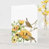 Kleine Gele Wrens met zonnebloempjes Kaart (Gele Bloem)