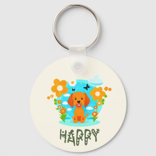 Kleine gelukkige hond sleutelhanger (Voorkant)