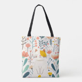 Kleine gelukkige kat en bloemen illustratie tote bag (Achterkant)