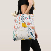 Kleine gelukkige kat en bloemen illustratie tote bag (Dichtbij)