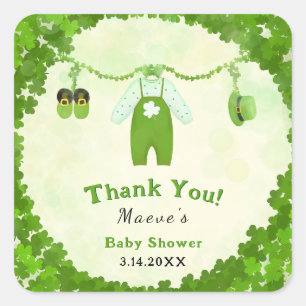 Kleine Geluksbaby Shamrock Babyuitzet Baby Shower Vierkante Sticker