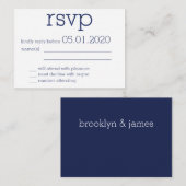 Kleine gemerkte marineblauwe moderne trouw-RSVP Informatiekaartje (Voorkant / Achterkant)
