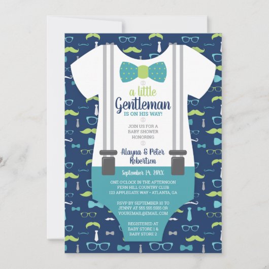 Kleine Gentleman Baby shower Invitation, Bow Strop Kaart (Voorkant)