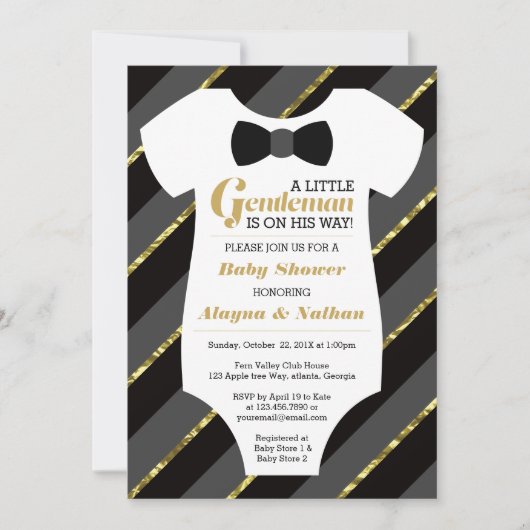 Kleine Gentleman Baby shower Invitation, Faux Gold Kaart (Voorkant)