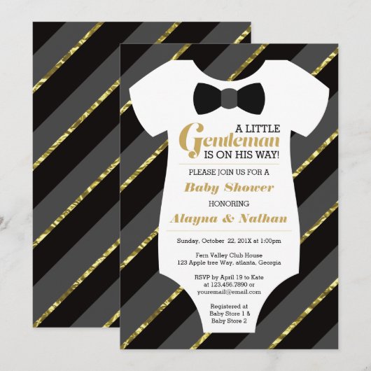 Kleine Gentleman Baby shower Invitation, Faux Gold Kaart (Voorkant / Achterkant)