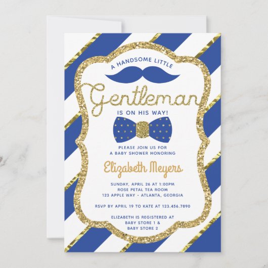 Kleine Gentleman Baby shower Invitation, Faux Gold Kaart (Voorkant)