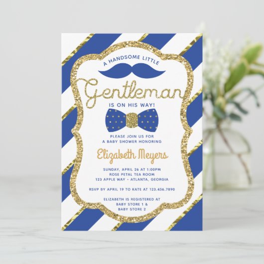 Kleine Gentleman Baby shower Invitation, Faux Gold Kaart (Staand voorkant)