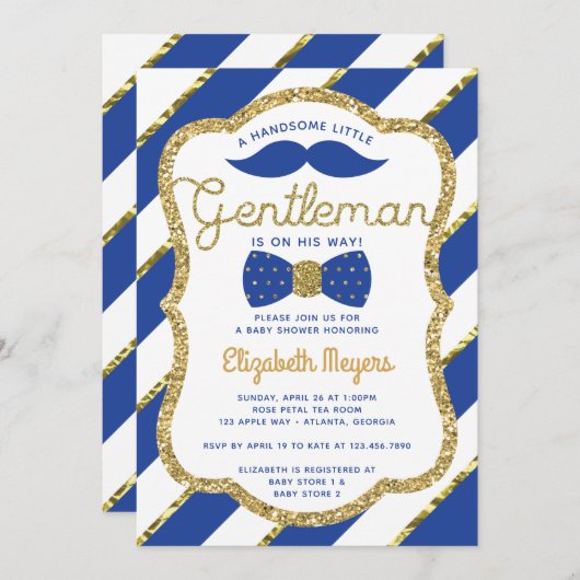Kleine Gentleman Baby shower Invitation, Faux Gold Kaart (Voorkant / Achterkant)