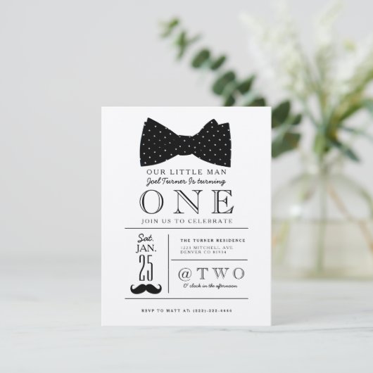 Kleine Gentleman Verjaardagsfeestje Uitnodigen Kaart (Staand voorkant)