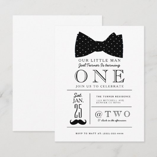 Kleine Gentleman Verjaardagsfeestje Uitnodigen Kaart (Voorkant / Achterkant)