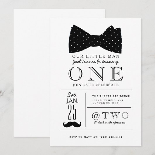 Kleine Gentleman Verjaardagsfeestje Uitnodigen Kaart (Voorkant / Achterkant)