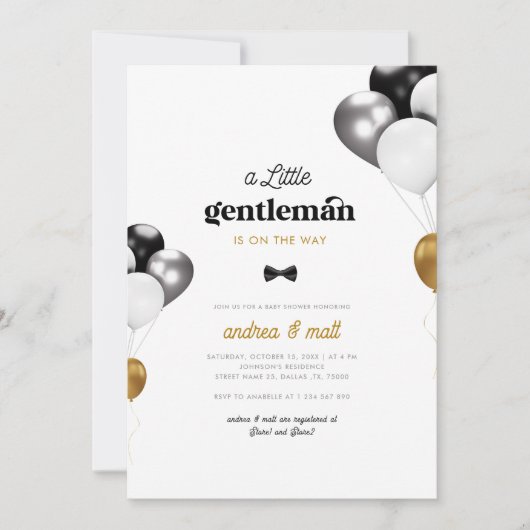 Kleine Gentleman Zwart Wit Goud Jongen Baby shower Kaart (Voorkant)