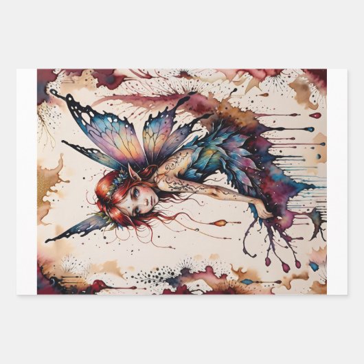 Kleine gevleugelde fee (Tinker Bell) in de waterve Inpakpapier Vel (Voorkant 3)