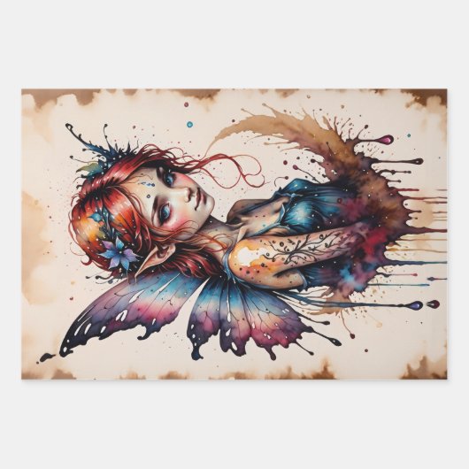 Kleine gevleugelde fee (Tinker Bell) in de waterve Inpakpapier Vel (Voorkant)