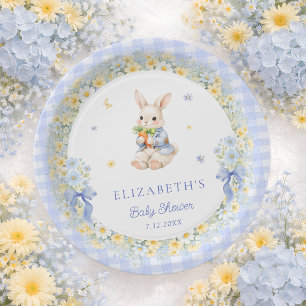 Kleine Gingham Jongen Baby Shower Papieren Bordje