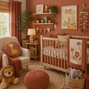 Kleine Giraf in Terracotta Warme Safari Kinderkame Rond Kussen